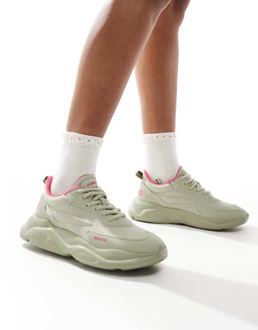HUGO Red - Leon - Sneakers in grijs en roze
