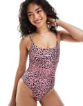 [Hugo Red] HUGO Red leopard print swimsuit in pink 8 Light/Pastel Red