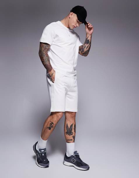 HUGO Red Liam taped logo lounge shorts in off white - view 1
