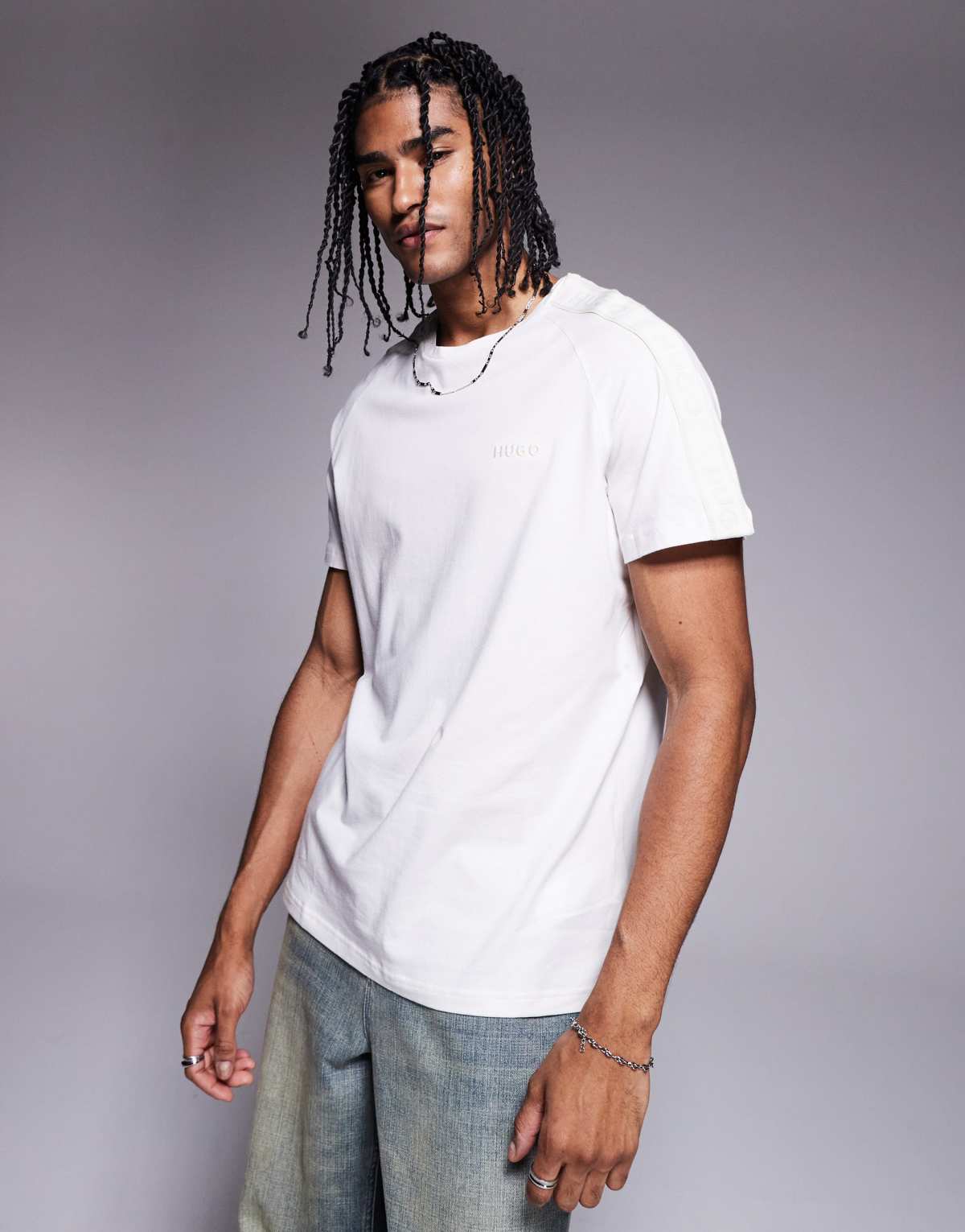 HUGO RED Liam taped logo lounge t-shirt in off white