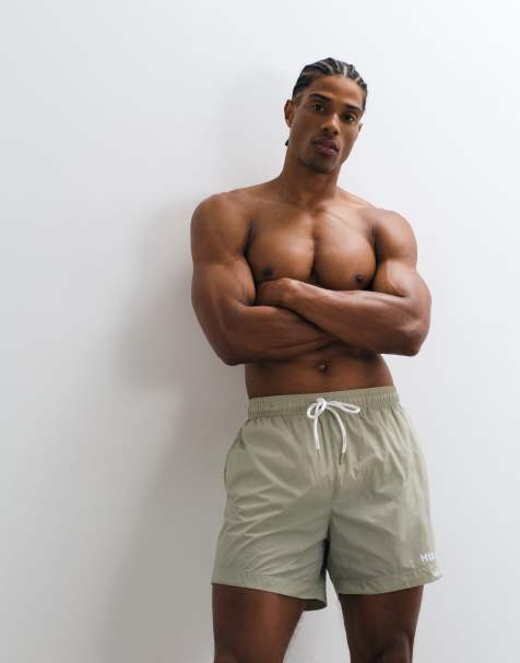 HUGO Red Logo-Badeshorts in Beige - view 1