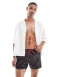 [Hugo Red] Hugo Red logo pattern shorts in black and red W33 Black
