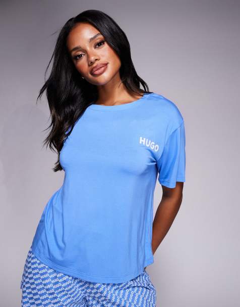 Hugo Red logo pyjama t-shirt in blue (part of a set) - view 1