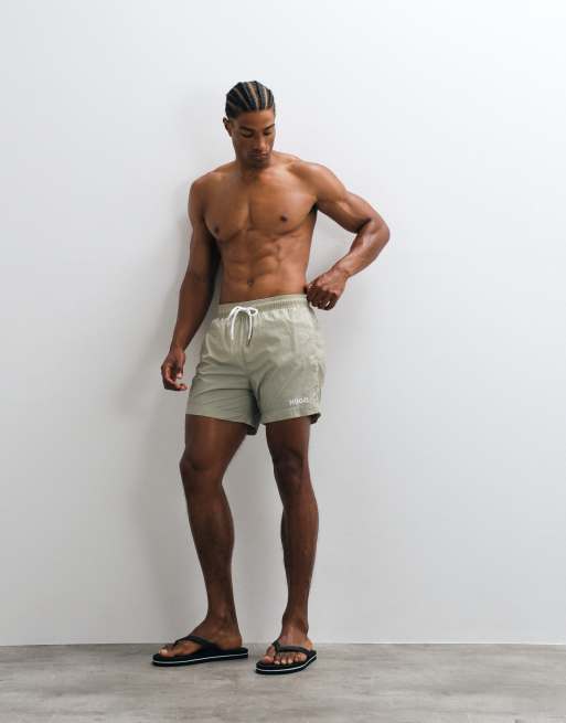 HUGO Red logoshorts för bad i beige, 4 av 5