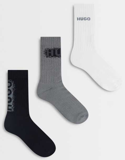 HUGO Red - Lot de 3 paires de chaussettes nervurées à grand logo - Gris multicolore - view 1