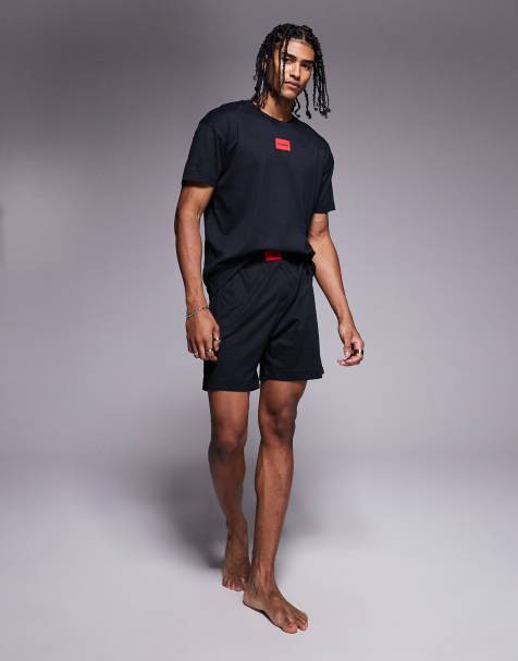 HUGO RED lounge box logo t-shirt & shorts set  in black - view 1