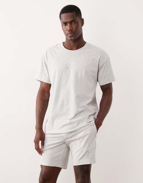 HUGO Red – Lounge-Shorts aus Baumwolle in Grau mit Logo, Kombiteil - view 1