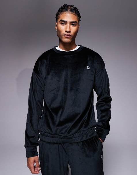 HUGO Red – Lounge-Sweatshirt aus schwarzem Samt mit Relaxed-Fit-Schnitt, Kombiteil - view 1