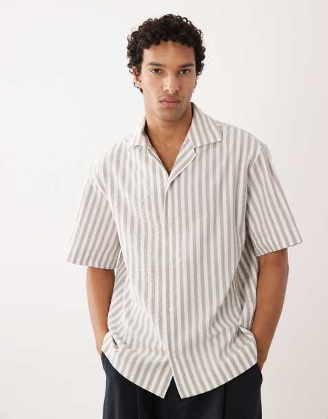 HUGO Red - Lysebrun oversized skjorte med striber - view 1