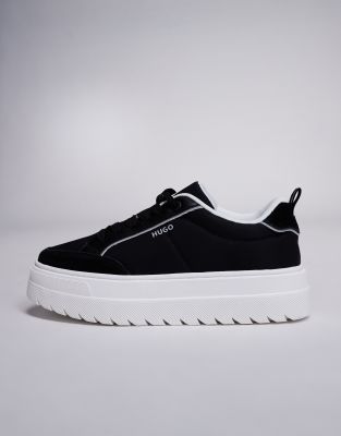 Hugo Red Lyssa Nylon Detail Platform Sneakers In Black