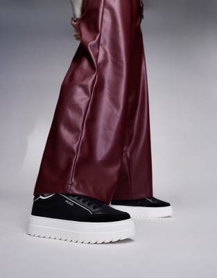 Thumbnail - HUGO Red - Lyssa - Sneaker in Schwarz mit Nylon-Detail und flacher Plateausohle