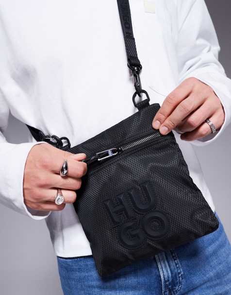 HUGO Red malick stacked logo crossbody bag in black - view 1