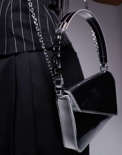 HUGO Red Mel clutch bag with detachable straps in silver, 2 of 4