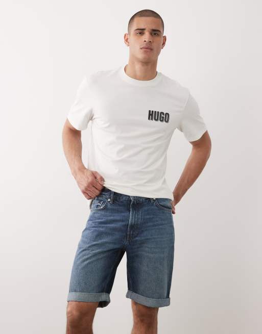 HUGO – Red – Mellanblå, avsmalnande jeansshorts , 2 av 5
