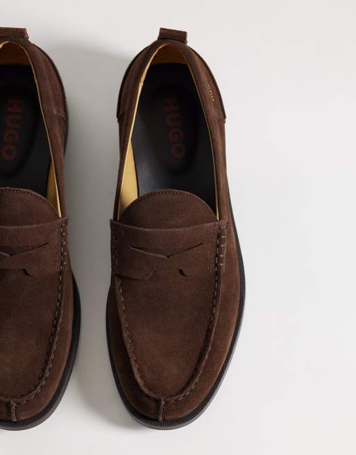 HUGO Red - Mocasines marrones con detalle de logo de texto, 2 de 4
