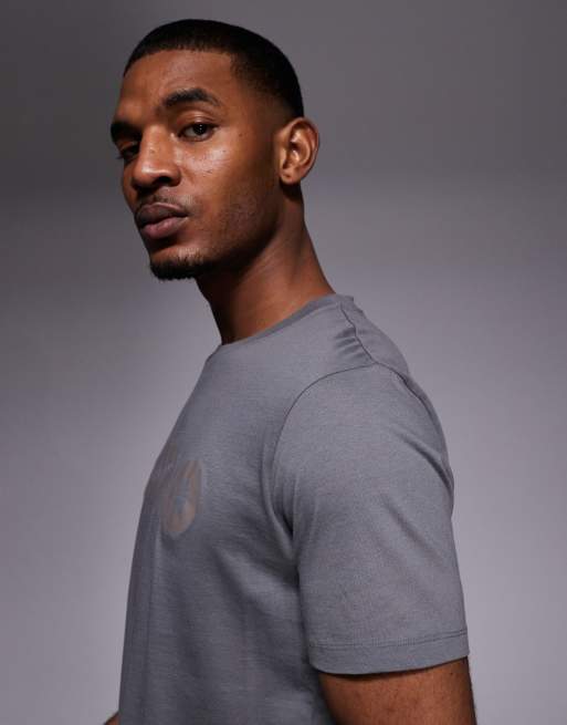 HUGO Red - Mørkegrå T-shirt med logoprint i bomuldsjersey, 5 af 5