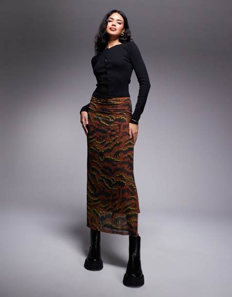 HUGO Red nataris maxi skirt in tiger print