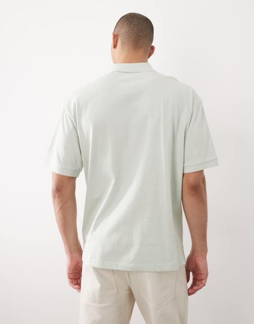 HUGO Red – Oversize-T-Shirt in Hellgrün mit Logoprint und geknöpftem Kragen, 5 von 5