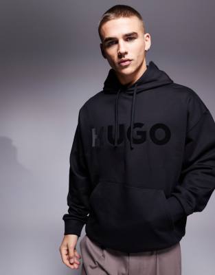 oversized ditchle large chest logo hoodie in black