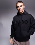 [Hugo Red] HUGO Red oversized Ditchle large chest logo hoodie in black XS Black