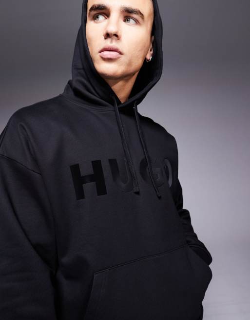 HUGO Red oversized ditchle large chest logo hoodie in black ASOS