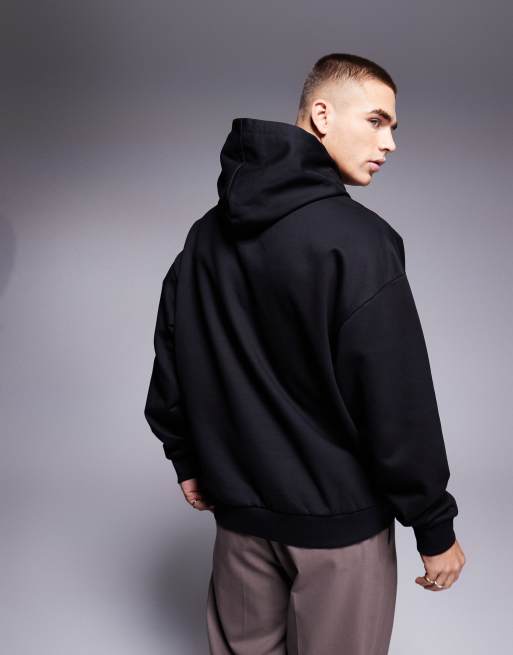 HUGO Red oversized ditchle large chest logo hoodie in black ASOS