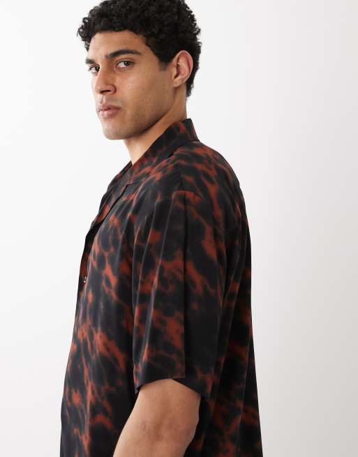 HUGO Red - Oversized overhemd met korte mouwen en print in zwart en rood, 4 van 5