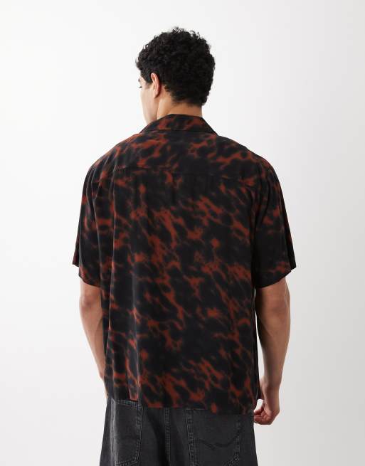 HUGO Red - Oversized overhemd met korte mouwen en print in zwart en rood, 5 van 5