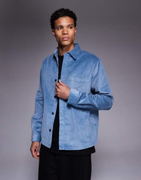 HUGO Red - Oversized overhemd van corduroy in middenblauw - view 1