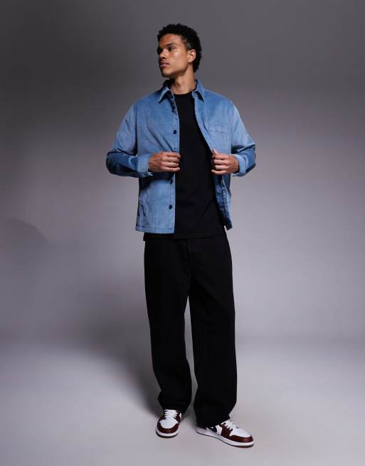 HUGO Red - Oversized overhemd van corduroy in middenblauw, 2 van 5