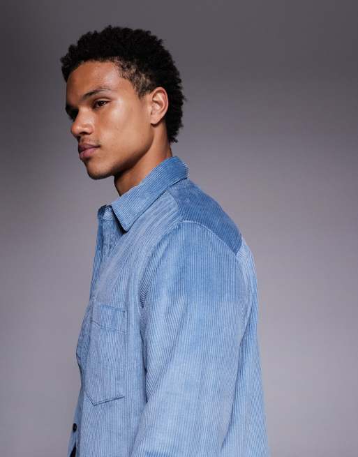 HUGO Red - Oversized overhemd van corduroy in middenblauw, 4 van 5