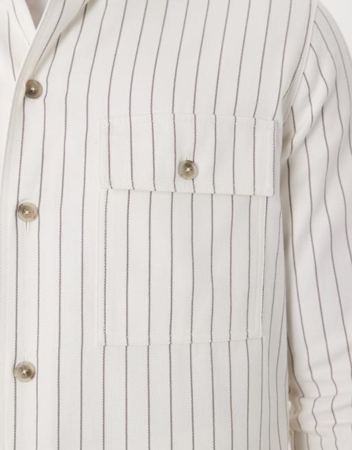 HUGO Red oversized pinstriped shirt in white, 3 of 5