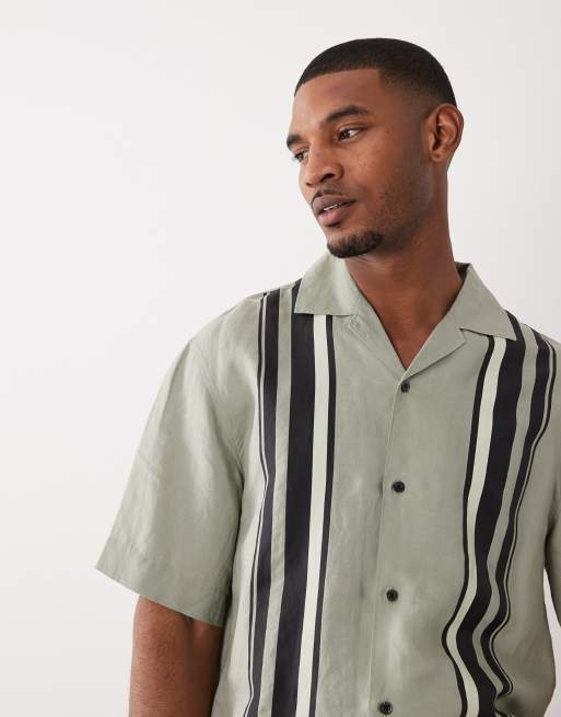 HUGO Red oversized striped shirt in light green, 3 of 5