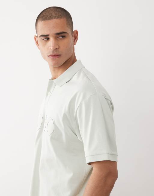 HUGO Red - Oversized T-shirt met kraag en logoprint in lichtgroen, 4 van 5