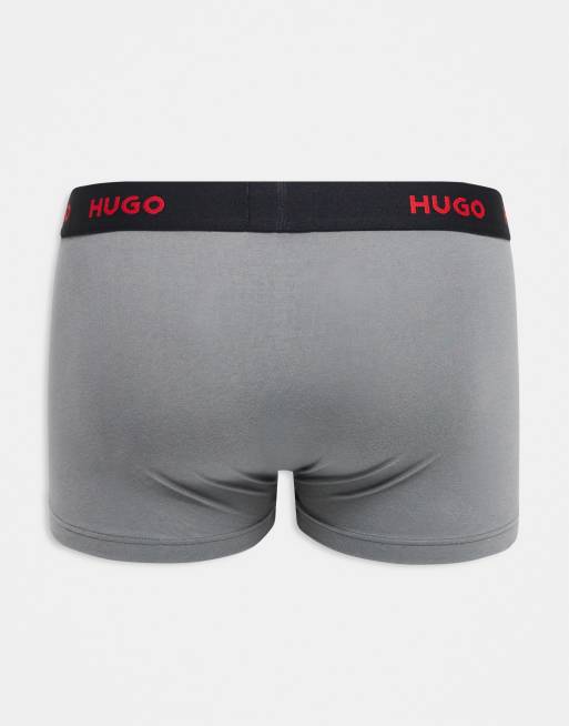 HUGO Red - Pakke med 3 par sorte/grå/røde boksershorts med logo på linningen og print, 3 af 3