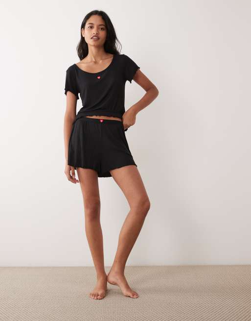 HUGO Red - pantalones cortos de pijama con logo de corazón en negro, 2 de 4