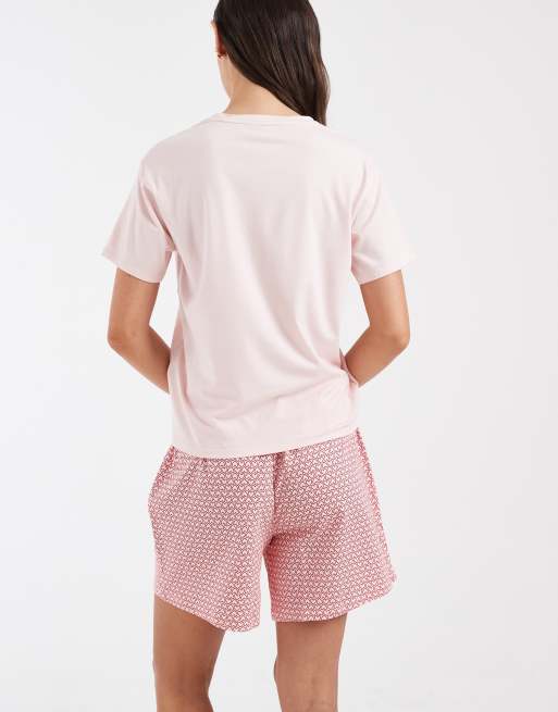 HUGO Red - Pigiama con pantaloncini rosa con stampa di cuori, 3 di 4