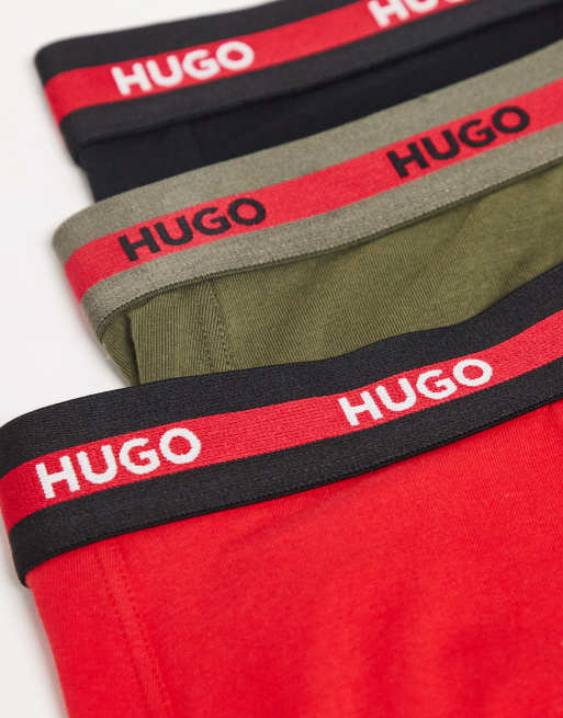 HUGO Red - Planet - Lot de 3 boxers avec taille rayée à logo - Vert/rouge/noir, 3 de 3