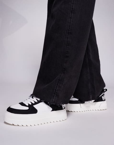 HUGO Red platform chunky sneakers in black and white with logo - view 1