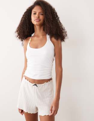 HUGO Red - Pointelle-Shorts in Weiß