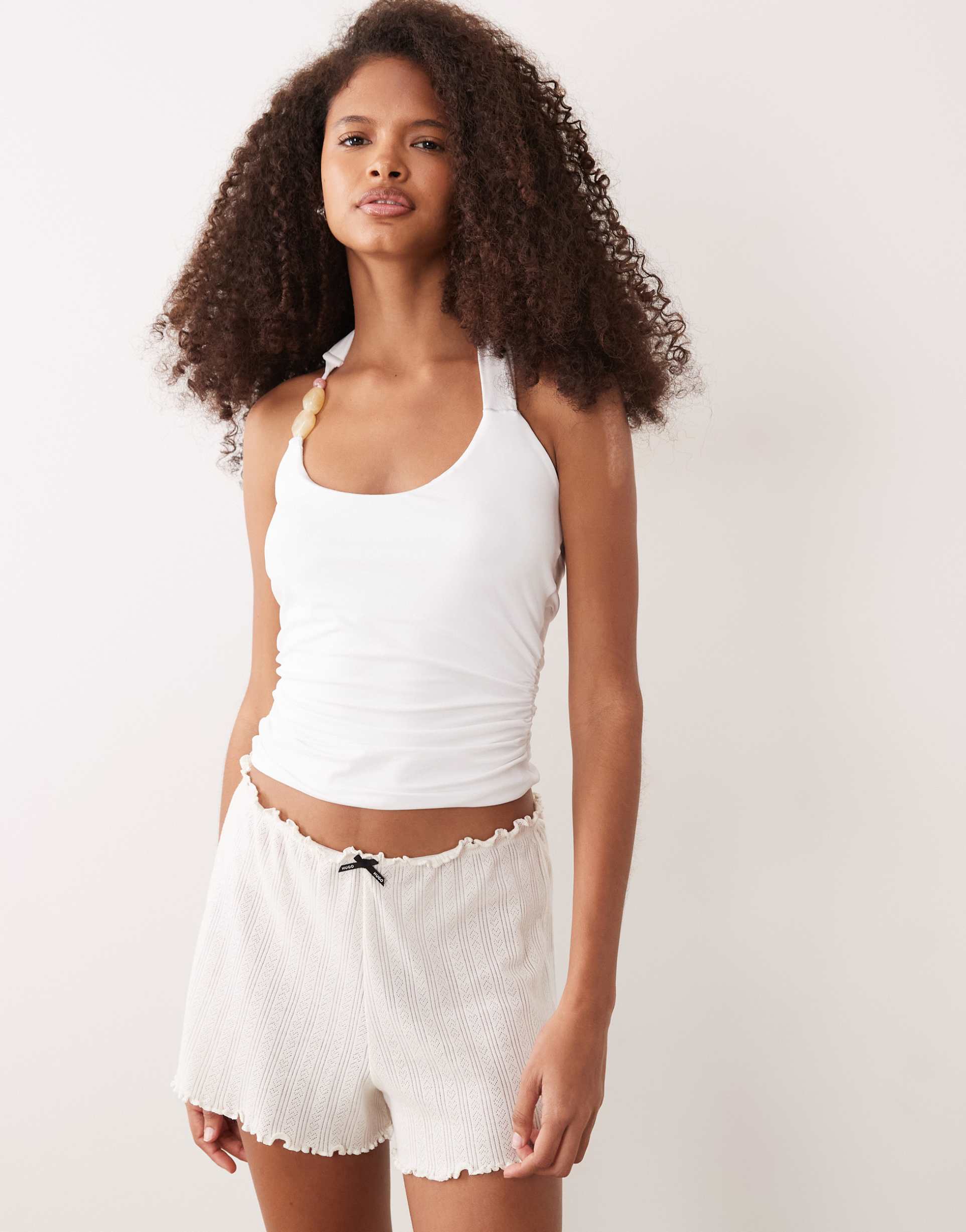hugo red pointelle shorts in white