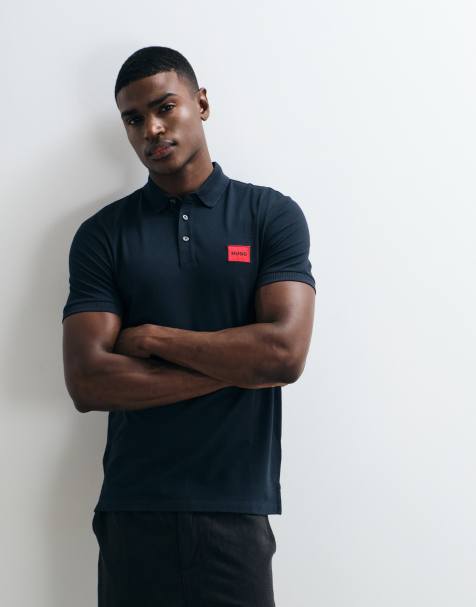 HUGO Red - Polo ajusté avec logo encadré rouge sur la poitrine - Bleu marine - view 1