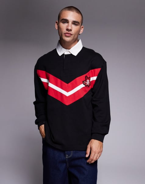 HUGO Red polo rugby shirt in black and red - view 1