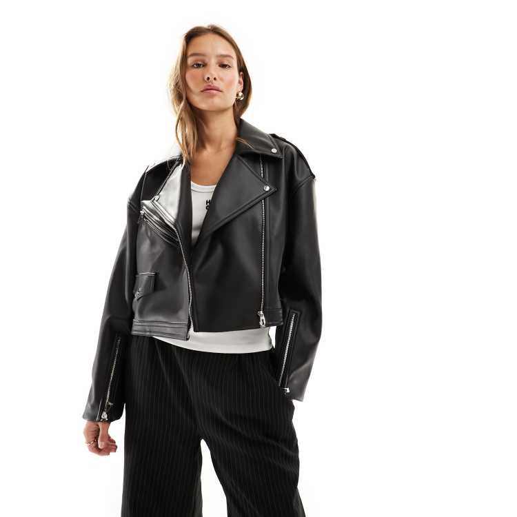 HUGO RED pu leather jacket in black ASOS