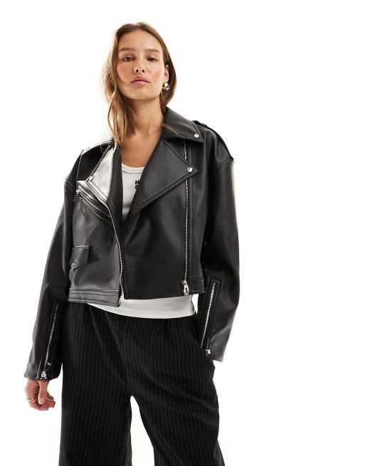 HUGO RED pu leather textured jacket in black