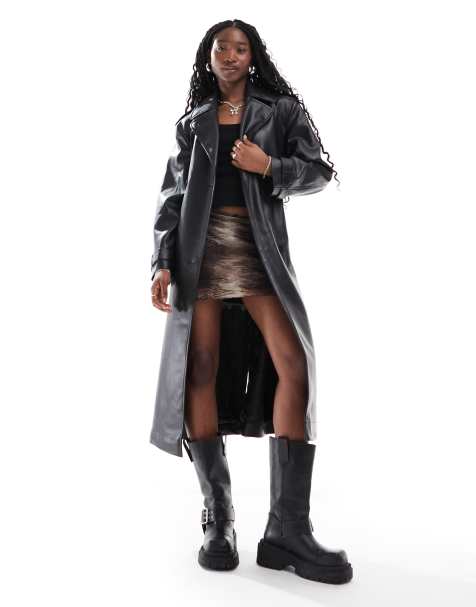 HUGO Red pu trench jacket in black - view 1
