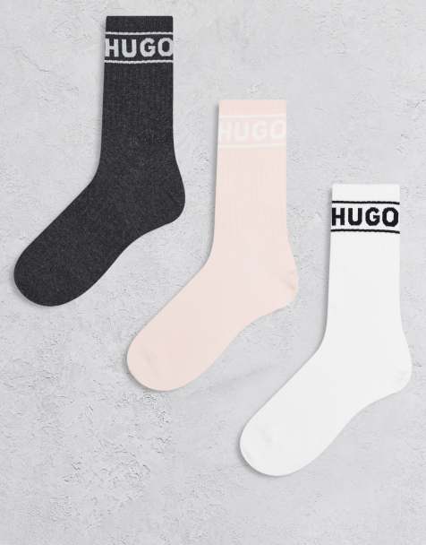 HUGO Red Qsrib 3 pack of socks in pink grey and white - view 1