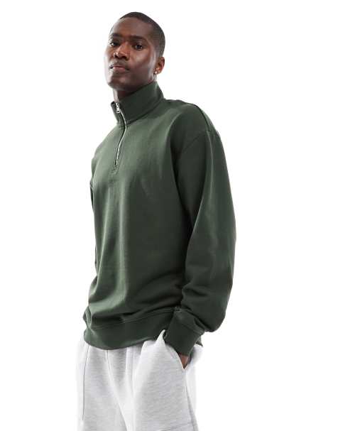 Hugo Red quarter zip jumper in green - view 1