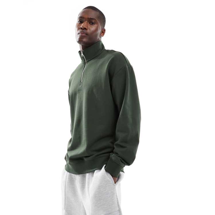 HUGO Red Quarter Zip sweater in green | ASOS