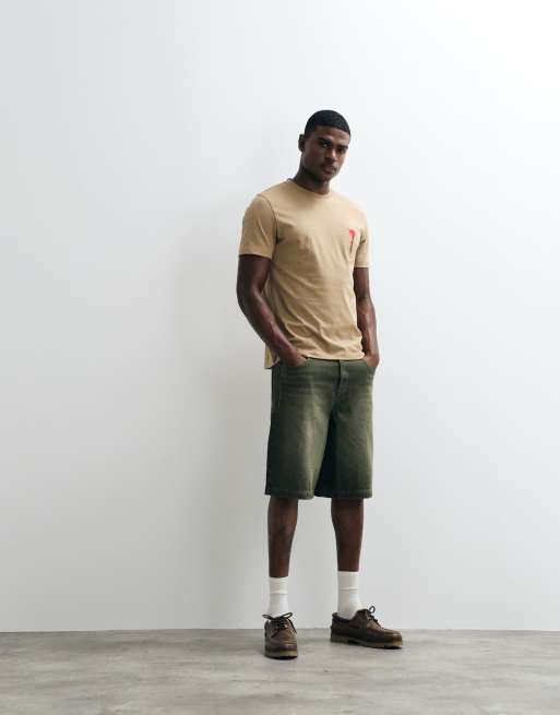 HUGO Red regular fit chest rose print t-shirt in beige, 2 of 5
